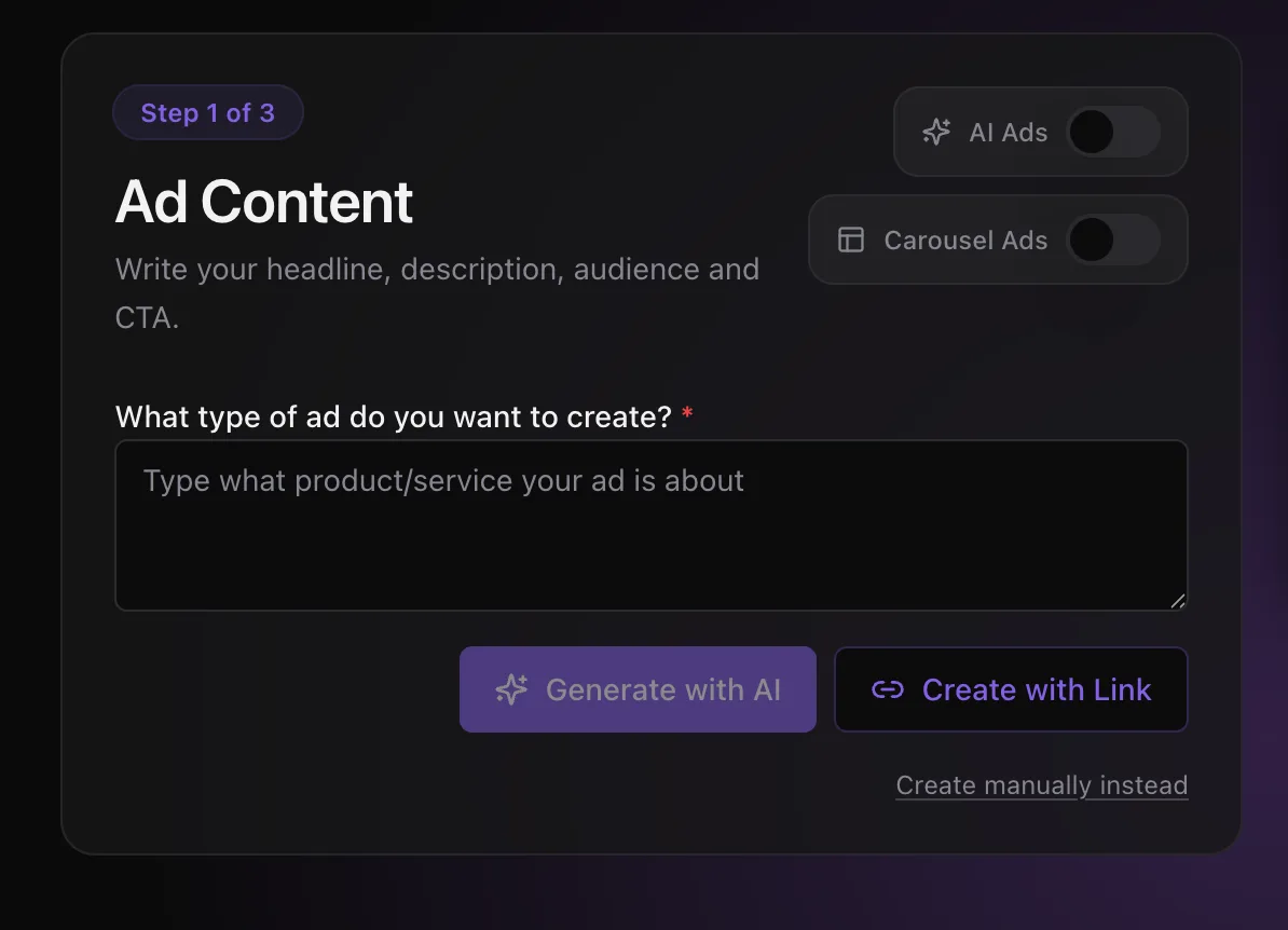 SellStatic ad content creation screen