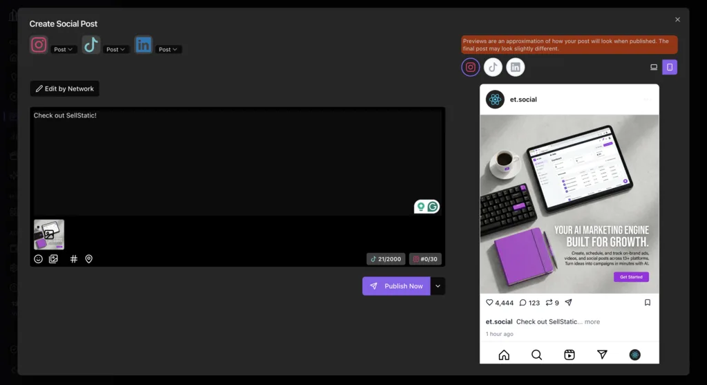 SellStatic social publishing workspace